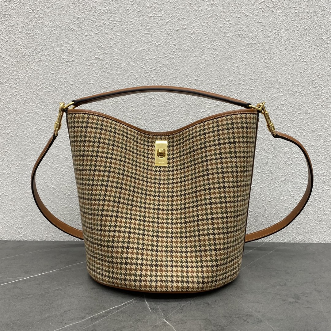 Celine Bucket 16 Smooth Calfskin Canvas Handbag Shoulder Bag Tan/Coffee 195573